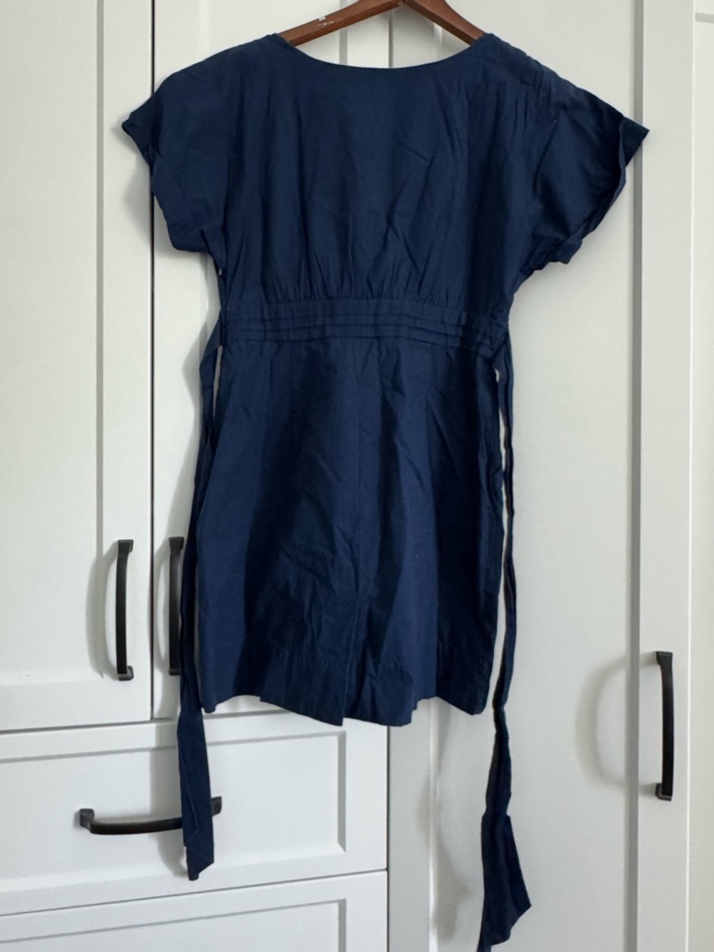 Anthropologie HD in Paris Size 10P Poplin Sheath Dress W/Pockets & Tie Belt Navy - Picture 3 of 6
